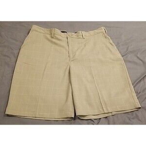 BCG Golf Shorts Men 36 Actual (38×10) Beige Plaid Performance Golf Chino Casual